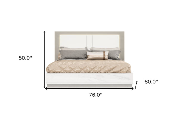Homeroots King White High Gloss Bed Frame With Led Headboard  Mdf 486085