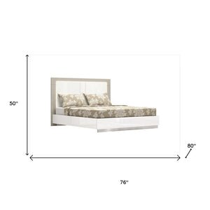 HomeRoots King High Gloss Bed Frame with LED Headboard - Modern White Design for Stylish and Durable Comfort 486085