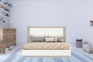 Homeroots King White High Gloss Bed Frame With Led Headboard  Mdf 486085