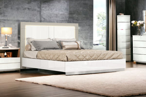 Homeroots King White High Gloss Bed Frame With Led Headboard  Mdf 486085