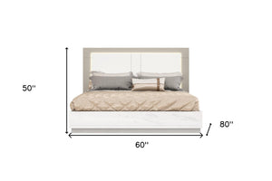 HomeRoots White Wood Queen Bed Frame - Stylish Two-Tone Design, Durable Platform, Easy Assembly & Airy Elegance 486086