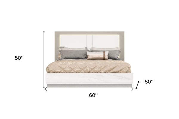 HomeRoots White Wood Queen Bed Frame - Stylish Two-Tone Design, Durable Platform, Easy Assembly & Airy Elegance 486086