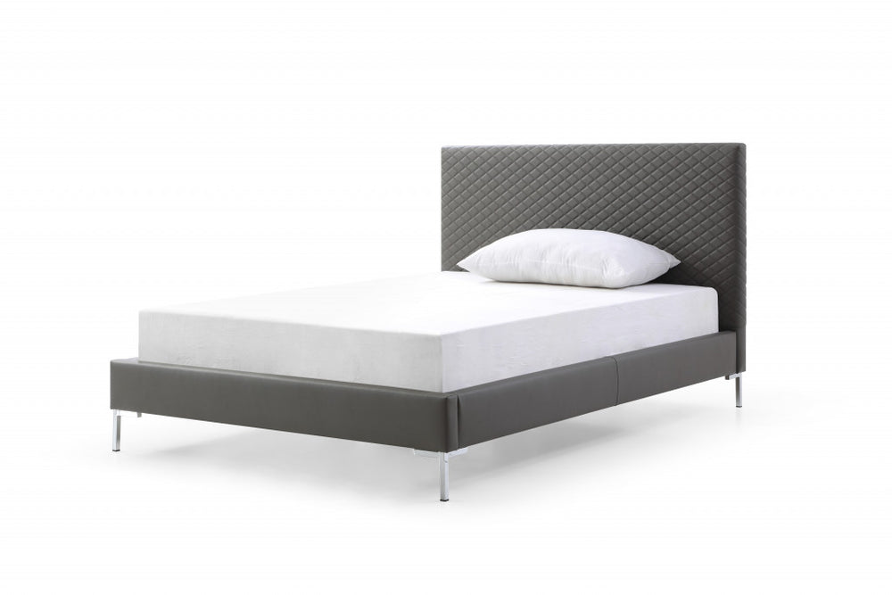 Homeroots Gray And Dark Gray Wood And Faux Leather Full Bed Frame  Mdf 486087
