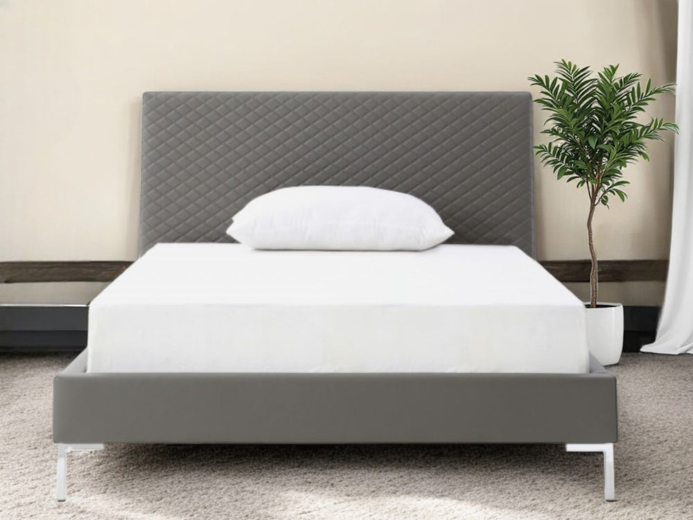 HomeRoots Dark Gray Faux Leather Full Bed Frame – Modern Platform Design with Integrated Headboard & Comfort 486087