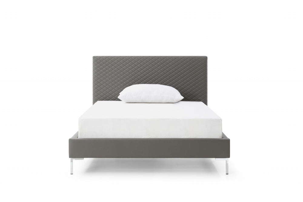 Homeroots Gray And Dark Gray Wood And Faux Leather Full Bed Frame  Mdf 486087