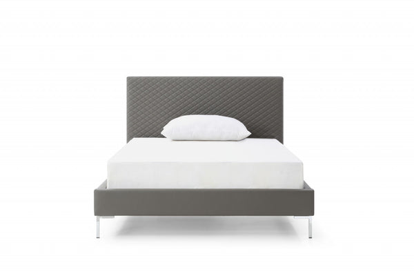 Homeroots Gray And Dark Gray Wood And Faux Leather Full Bed Frame  Mdf 486087
