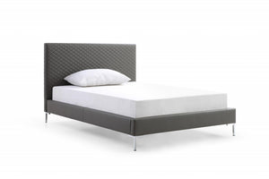 Homeroots Gray And Dark Gray Wood And Faux Leather Full Bed Frame  Mdf 486087