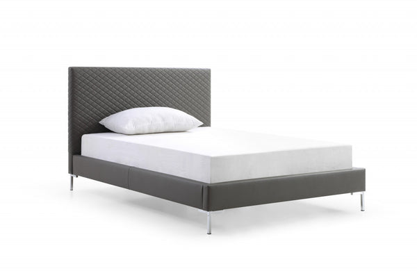 Homeroots Gray And Dark Gray Wood And Faux Leather Full Bed Frame  Mdf 486087