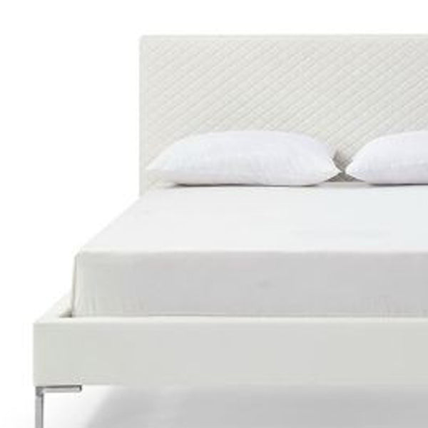Homeroots White Wood And Faux Leather Full Bed Frame  Mdf 486088