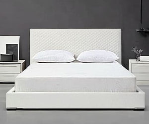Homeroots White Wood And Faux Leather Full Bed Frame  Mdf 486088