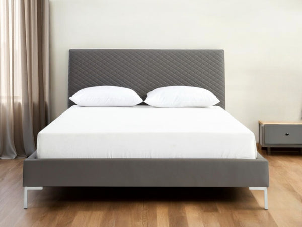HomeRoots Dark Gray Faux Leather Queen Bed Frame - Modern Upholstered Design for Stylish Comfort & Durability 486089