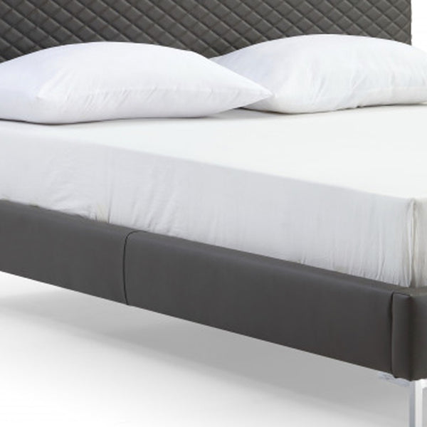 Homeroots Gray And Dark Gray Wood And Faux Leather Queen Bed Frame  Mdf 486089