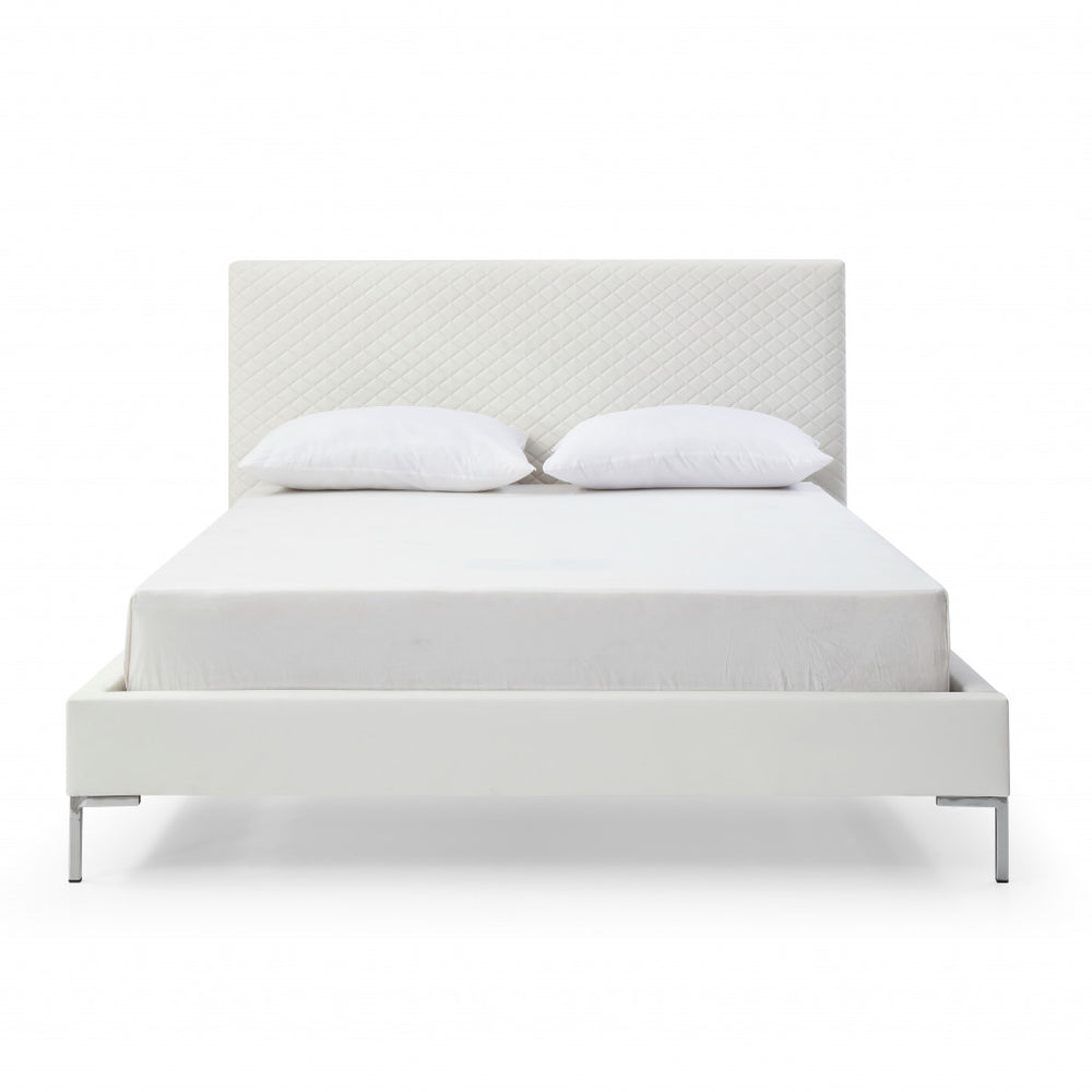 Homeroots Queen Size White Upholstered Faux Leather Bed Frame  Mdf 486090
