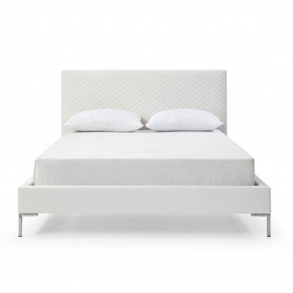 Homeroots Queen Size White Upholstered Faux Leather Bed Frame  Mdf 486090