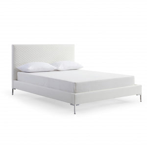 Homeroots Queen Size White Upholstered Faux Leather Bed Frame  Mdf 486090