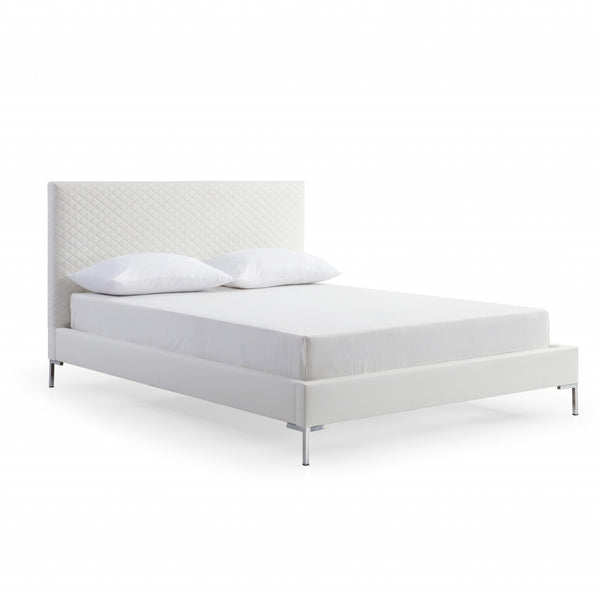 Homeroots Queen Size White Upholstered Faux Leather Bed Frame  Mdf 486090