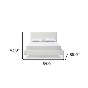 Homeroots Queen Size White Upholstered Faux Leather Bed Frame  Mdf 486090
