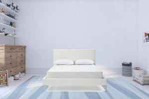 Homeroots Queen Size White Upholstered Faux Leather Bed Frame  Mdf 486090