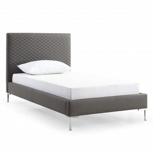 Homeroots Twin Size Dark Grey Upholstered Faux Leather Bed Frame  Mdf 486091