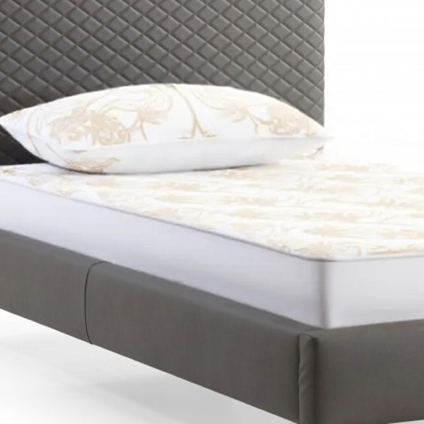 HomeRoots Gray Twin Bed Frame with Durable Wood, Faux Leather Upholstery & Stylish Design - Perfect for Small Spaces! 486091