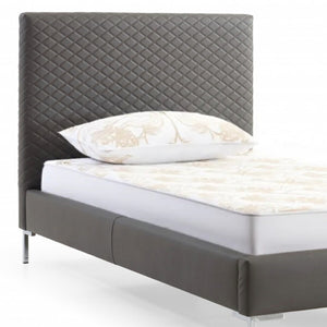 HomeRoots Gray Twin Bed Frame with Durable Wood, Faux Leather Upholstery & Stylish Design - Perfect for Small Spaces! 486091