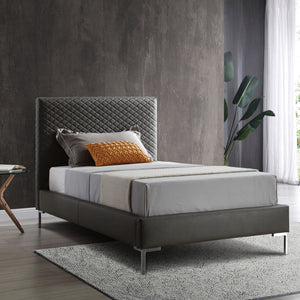 Homeroots Twin Size Dark Grey Upholstered Faux Leather Bed Frame  Mdf 486091