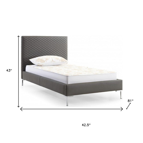 HomeRoots Gray Twin Bed Frame with Durable Wood, Faux Leather Upholstery & Stylish Design - Perfect for Small Spaces! 486091