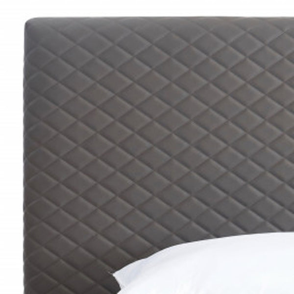 Homeroots Twin Size Dark Grey Upholstered Faux Leather Bed Frame  Mdf 486091