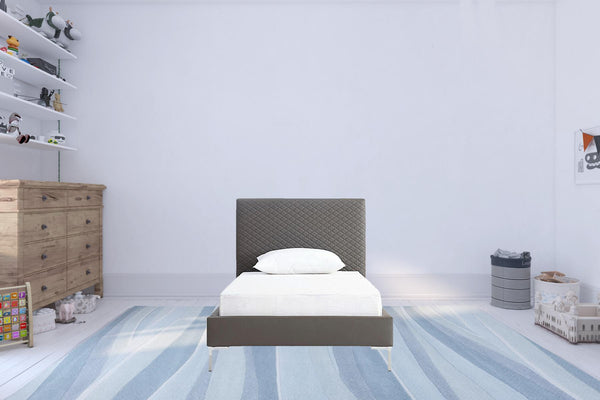 Homeroots Twin Size Dark Grey Upholstered Faux Leather Bed Frame  Mdf 486091