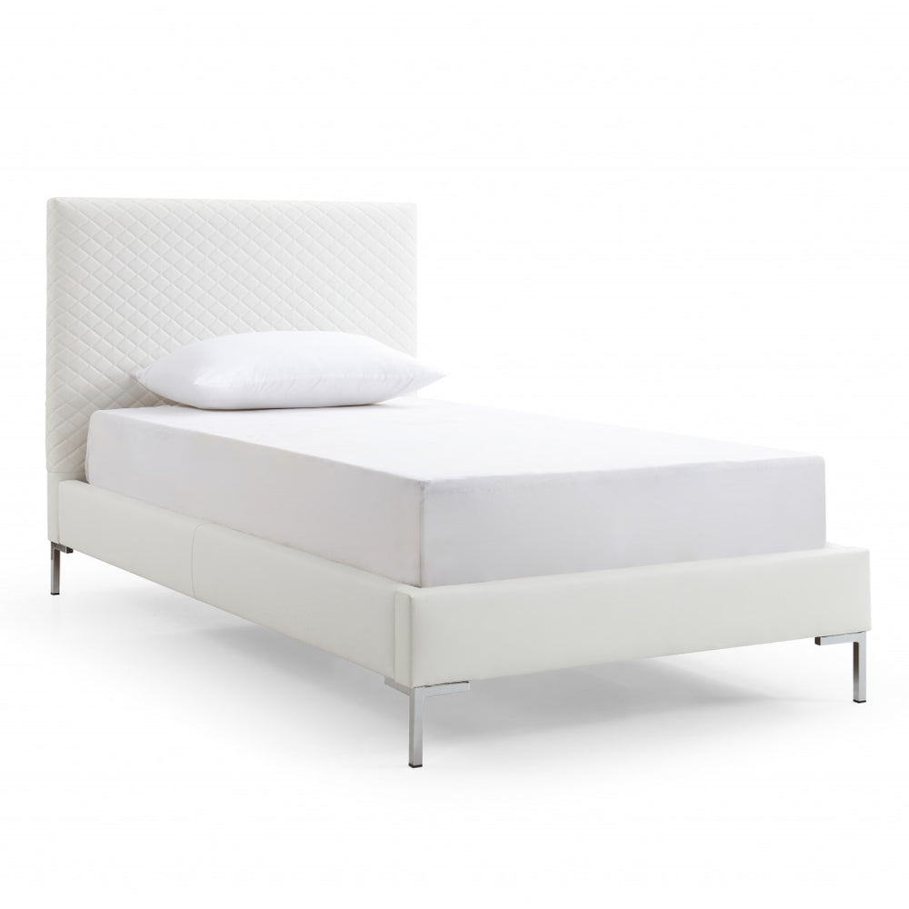 Homeroots Twin Size White Upholstered Faux Leather Bed Frame  Mdf 486092