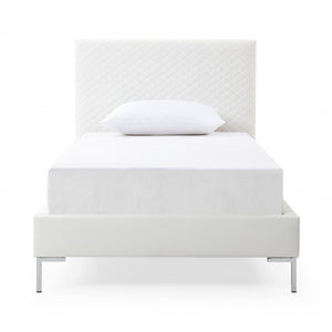 Homeroots Twin Size White Upholstered Faux Leather Bed Frame  Mdf 486092