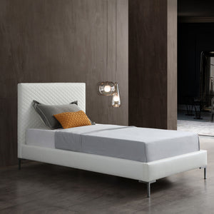 Homeroots Twin Size White Upholstered Faux Leather Bed Frame  Mdf 486092