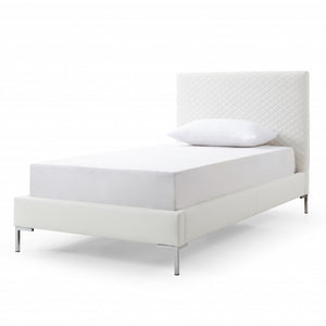 Homeroots Twin Size White Upholstered Faux Leather Bed Frame  Mdf 486092