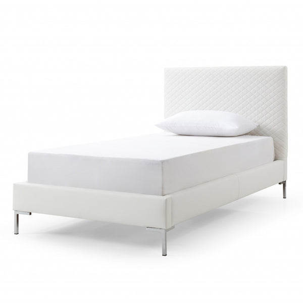 Homeroots Twin Size White Upholstered Faux Leather Bed Frame  Mdf 486092