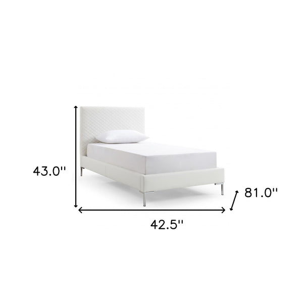 Homeroots Twin Size White Upholstered Faux Leather Bed Frame  Mdf 486092