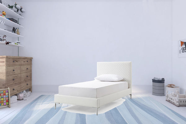 Homeroots Twin Size White Upholstered Faux Leather Bed Frame  Mdf 486092