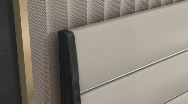 Homeroots King Dark Grey High Gloss Bed Frame With Faux Leather Headboard  Mdf 486093