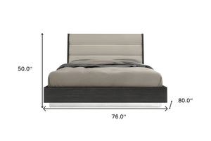 Homeroots King Dark Grey High Gloss Bed Frame With Faux Leather Headboard  Mdf 486093