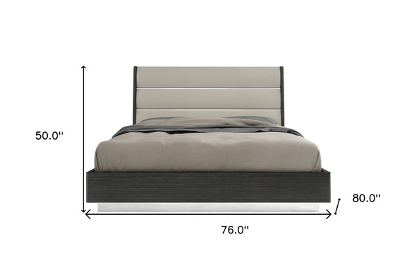 Homeroots King Dark Grey High Gloss Bed Frame With Faux Leather Headboard  Mdf 486093