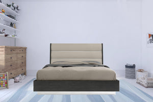 Homeroots King Dark Grey High Gloss Bed Frame With Faux Leather Headboard  Mdf 486093