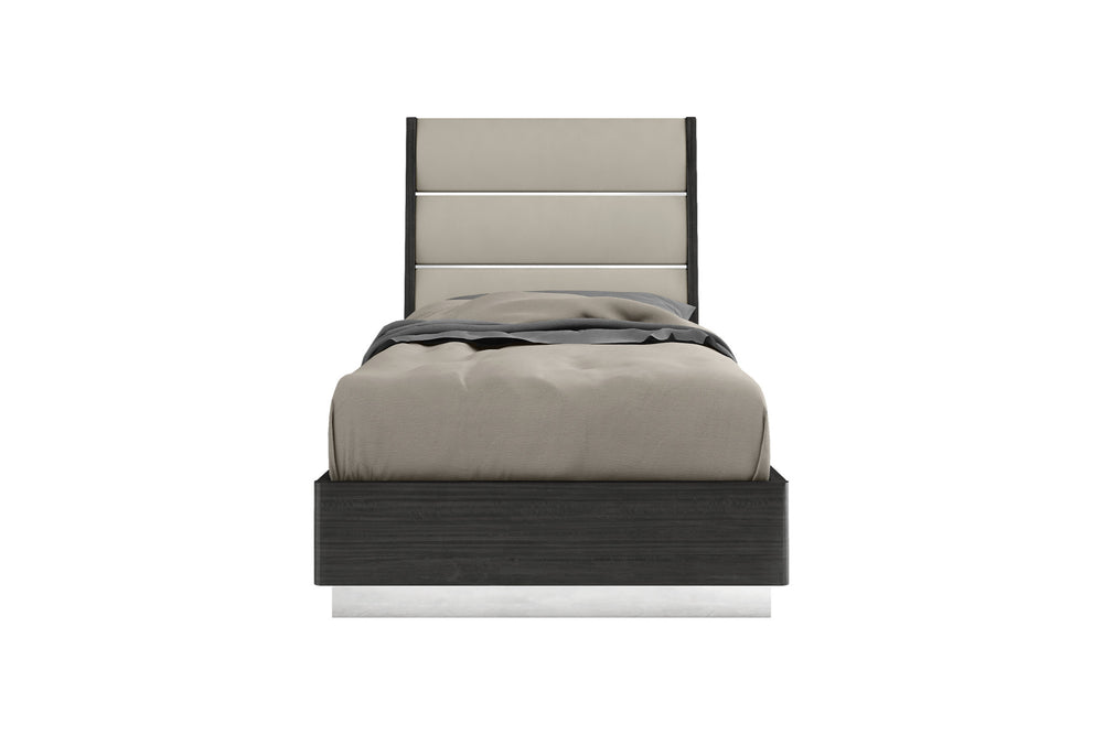 Homeroots Twin Dark Grey High Gloss Bed Frame With Faux Leather Headboard  Mdf 486094