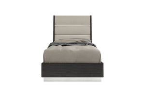 Homeroots Twin Dark Grey High Gloss Bed Frame With Faux Leather Headboard  Mdf 486094