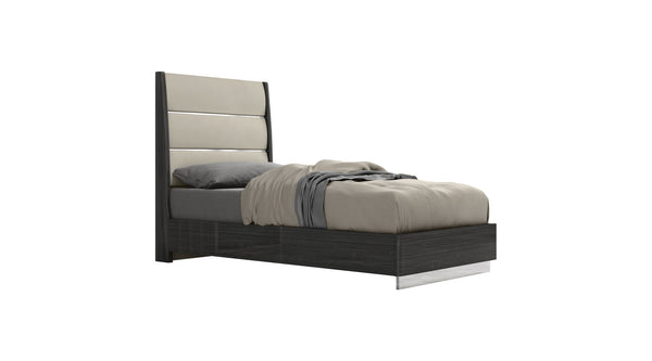 Homeroots Twin Dark Grey High Gloss Bed Frame With Faux Leather Headboard  Mdf 486094