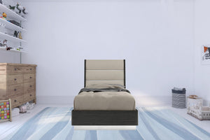 Homeroots Twin Dark Grey High Gloss Bed Frame With Faux Leather Headboard  Mdf 486094