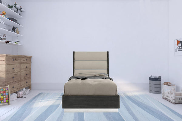 Homeroots Twin Dark Grey High Gloss Bed Frame With Faux Leather Headboard  Mdf 486094