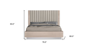 Homeroots King Size High Gloss Beige Upholstered Channeled Headboard Bed Frame  Mdf 486095