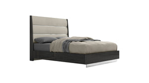 Homeroots Queen Dark Grey High Gloss Bed Frame With Faux Leather Headboard  Mdf 486096