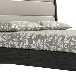 HomeRoots Queen High Gloss Dark Grey Bed Frame with Luxurious Faux Leather Headboard for Modern Bedrooms 486096