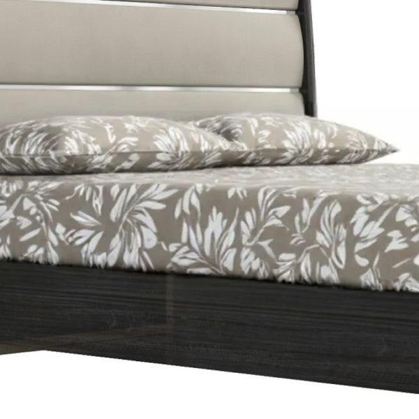 HomeRoots Queen High Gloss Dark Grey Bed Frame with Luxurious Faux Leather Headboard for Modern Bedrooms 486096