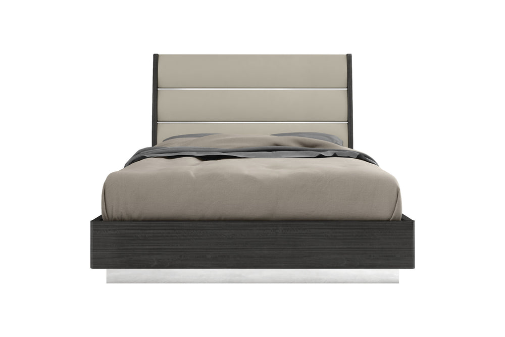 Homeroots Queen Dark Grey High Gloss Bed Frame With Faux Leather Headboard  Mdf 486096